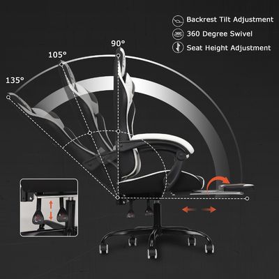 Synthetisches Leder Hochrücken Video Ergonomischer Rennspielstuhl mit Fußstütze ALINUNU