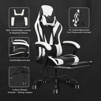 Synthetisches Leder Hochrücken Video Ergonomischer Rennspielstuhl mit Fußstütze ALINUNU