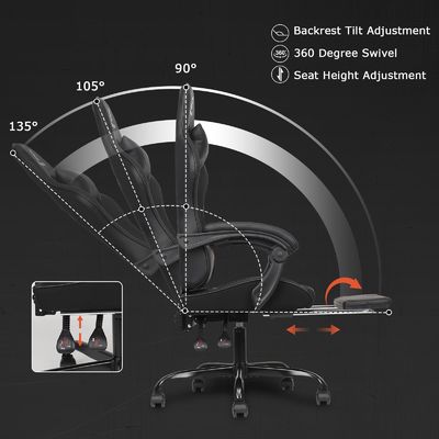 Höchstgewicht von 300 Pfund High Back Gaming Chair mit Fußstütze und Liegestelle Funktion