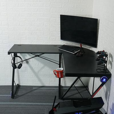 Arbeitsplatz Home Office L-förmiger Computerspieltisch mit rundem Eckmonitor-Stand
