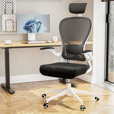 Ergonomischer Schreibtischstuhl für das Home Office Anpassbarer moderner Drehstuhl mit Flip-up-Armen