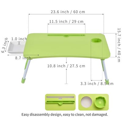 Klappbare Laptop-Schreibtisch-Bettbecher mit Becherhalter und Produktgrößen 15,7 &quot;D x 23,6&quot; W x 11 &quot;H