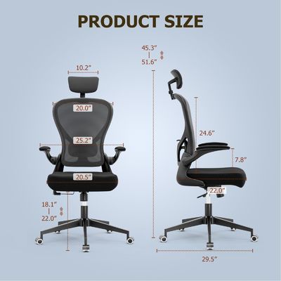 Schwenkbare Funktion und Flip-up Arme Ergonomische Home Office Schreibtischstuhl mit Höhenregelung