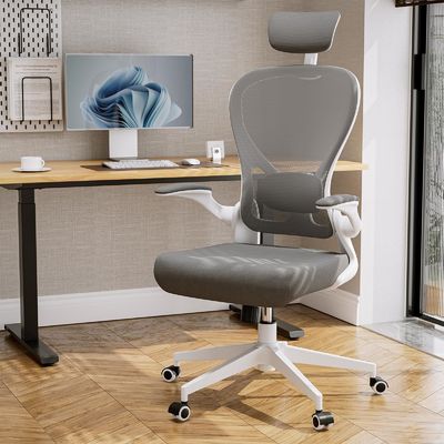 Moderner Drehstuhl mit Flip-up-Armen Metall Typ Metall Ergonomischer Schreibtischstuhl