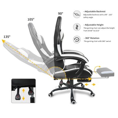 Ergonomisch gestalteter Spielstuhl mit Lendenstütze und Fußstütze
