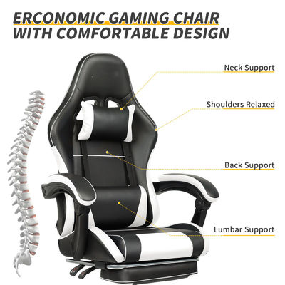 Ergonomisch gestalteter Spielstuhl mit Lendenstütze und Fußstütze