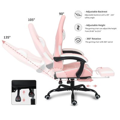 ALINUNU Gaming Chair Höhenanpassung mit Lendenstütze und Fußstütze