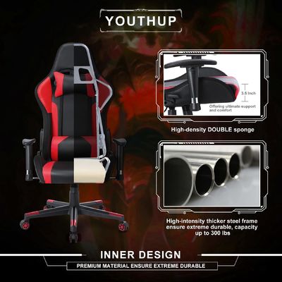 ALINUNU Anpassungsfähiger Leder-RGB-Spielstuhl mit LED-Lichtstange und Stoffmaterial