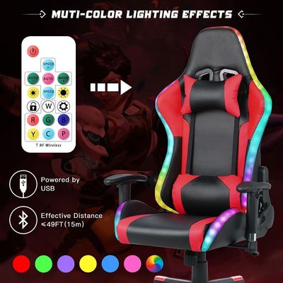 ALINUNU Anpassungsfähiger Leder-RGB-Spielstuhl mit LED-Lichtstange und Stoffmaterial