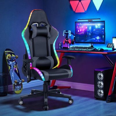 Komfortabler Drehstuhl aus Falschem Leder mit LED-Lichtbar und Massagefunktion