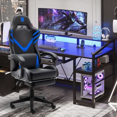 Ergonomischer Computerspielstuhl mit hohem Rücken mit Lendenunterstützung und synthetischem Leder