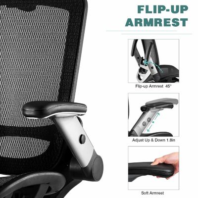Ergonomischer Schreibtischstuhl mit verstellbarer Kopfstütze und Liftstuhl im Flip-Arm-Stil