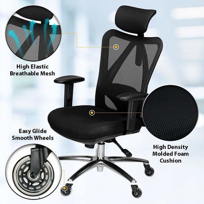 Verdickter Sitzkissen Ergonomischer Computer-Schreibtischstuhl für Zuhause mit Lumbalstütze Kopfstütze und Armlehnen