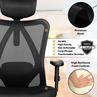 Verdickter Sitzkissen Ergonomischer Computer-Schreibtischstuhl für Zuhause mit Lumbalstütze Kopfstütze und Armlehnen