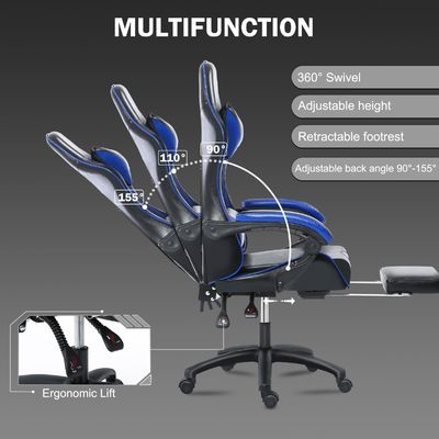 Ergonomischer Spielstuhl mit verstellbarer Höhe und Fußstütze in individueller Farbe