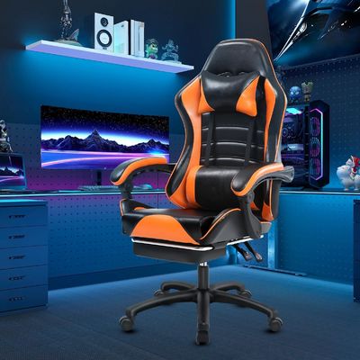 ALINUNU Ergonomischer Spielstuhl für Erwachsene Fußstütze Drehstuhl aus synthetischem Leder