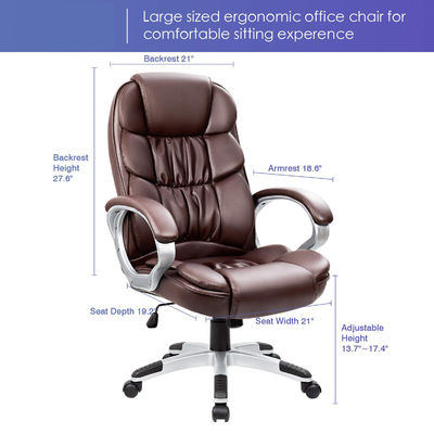 Executive Office Chair mit verstellbarer Höhe Hochrücken Computer Schreibtisch Stuhl PU Leder