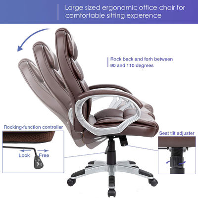 Executive Office Chair mit verstellbarer Höhe Hochrücken Computer Schreibtisch Stuhl PU Leder