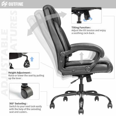 Lederpolsterter Executive Desk Chair mit verstellbarer Höhe und ergonomischer Unterstützung