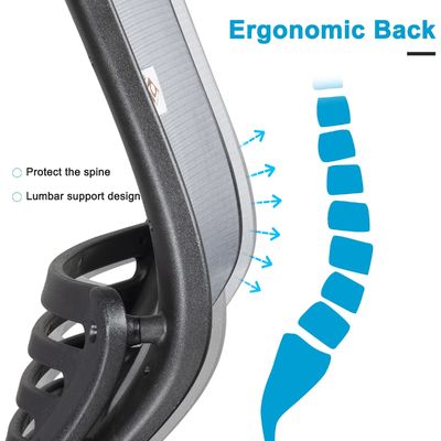 Ergonomischer Büro-Computer-Schreibtisch-Stuhl mit höhenverstellbarer Arm- und Taillenunterstützung Grau