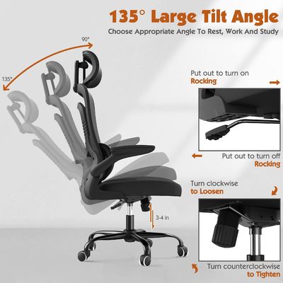 Modernes Design Metall ergonomische Netz Bürostuhl mit Lendenunterstützung und Flip-up-Arme