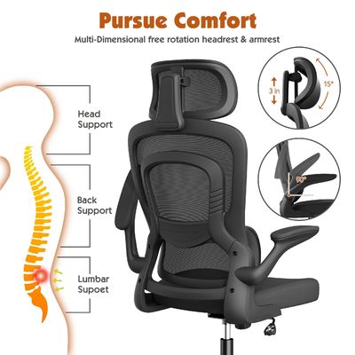 Modernes Design Metall ergonomische Netz Bürostuhl mit Lendenunterstützung und Flip-up-Arme