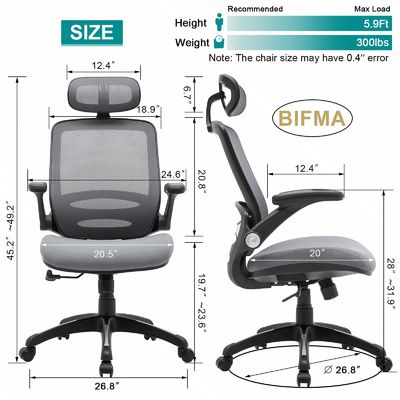 Höhenverstellbarer High Back Mesh Schreibtischsessel mit Flip-Up Arms und modernem Design-Stil