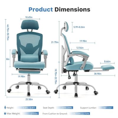 3 Gaslift ergonomischer Bürostuhl mit Lendenkissen und Rückstütze