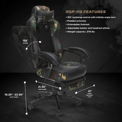 360 Dreh-Ergonomischer PC-Computer-Stuhl Gaming mit integrierter Kopflehne Höhenanpassung