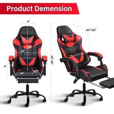 Ergonomischer Spielstuhl mit Fußstütze und Lendenstütze 20&quot;D x 25&quot;W x 46&quot;H/360 Drehbar