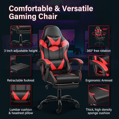 Ergonomischer Spielstuhl mit Fußstütze und Lendenstütze 20&quot;D x 25&quot;W x 46&quot;H/360 Drehbar