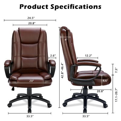 High Back Computer Chair Braun 400 LBS Große und hohe Führungskräfte Executive Chair für Büro