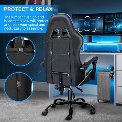 Ergonomischer Videospielstuhl mit Fußstütze und Lendenstütze