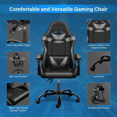 Ergonomischer Videospielstuhl mit Fußstütze und Lendenstütze