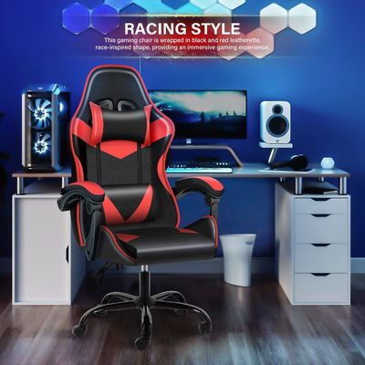 Kunststoffsitz Stoff Computerspielstuhl mit Fußstütze und Lendenunterstützung Ergonomisch