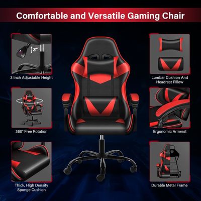 Kunststoffsitz Stoff Computerspielstuhl mit Fußstütze und Lendenunterstützung Ergonomisch