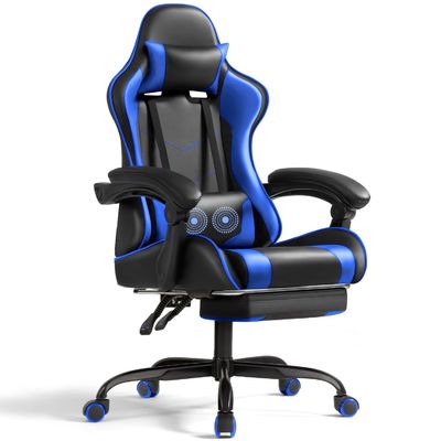 Solid Back Style Ergonomischer Spielstuhl mit Fußstütze und Massage Lendenunterstützung
