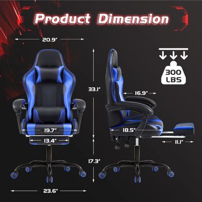 Solid Back Style Ergonomischer Spielstuhl mit Fußstütze und Massage Lendenunterstützung