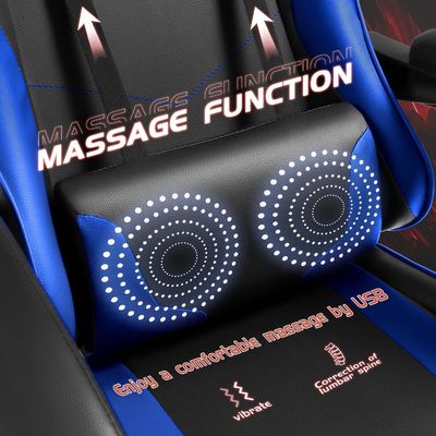 Solid Back Style Ergonomischer Spielstuhl mit Fußstütze und Massage Lendenunterstützung