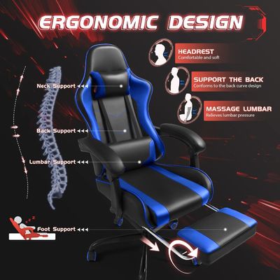 Solid Back Style Ergonomischer Spielstuhl mit Fußstütze und Massage Lendenunterstützung