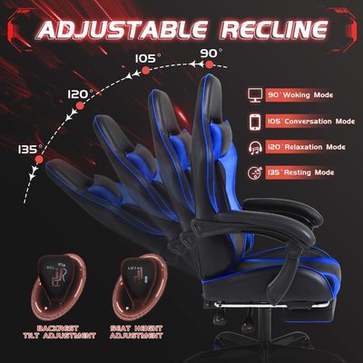 Solid Back Style Ergonomischer Spielstuhl mit Fußstütze und Massage Lendenunterstützung