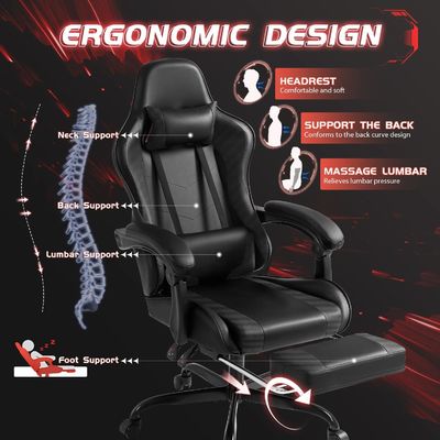 Ergonomischer Computerspielstuhl im modernen Stil mit Fußstütze und Massage
