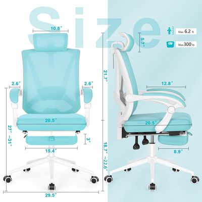 360 Dreh-Hoch-Back-Office-Stuhl mit verstellbarer 2D-Lumbalunterstützung und Fußstütze