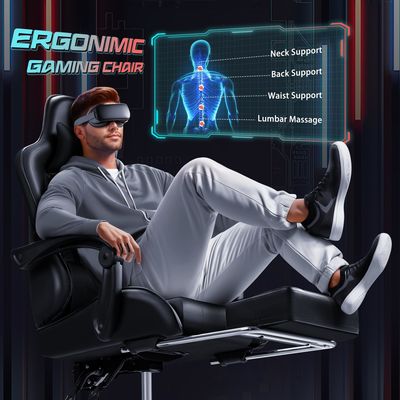 Synthetisches Leder-Rennspielstuhl mit Massage-Lumbalstütze und 360-Schwenksitz