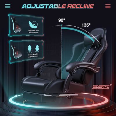 Synthetisches Leder-Rennspielstuhl mit Massage-Lumbalstütze und 360-Schwenksitz