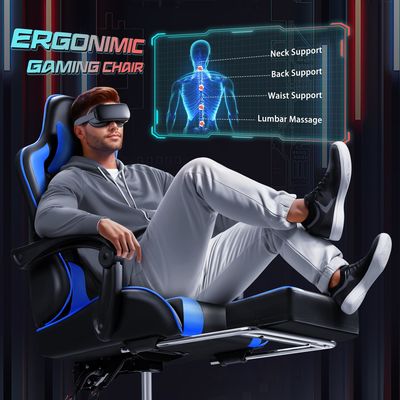 Synthetisches Leder-Rennspielstuhl mit Massage-Lumbalstütze und 360-Schwenksitz