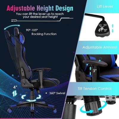 ALINUNU Metall-Aluminium-Rennsport ergonomischer Spielstuhl mit verstellbarer Lendenstütze