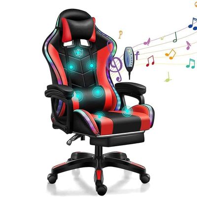 RGB-Spielstuhl mit 7-Punkte-Massage-Lautsprechern und LED-Licht in synthetischem Leder