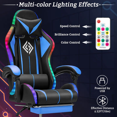 Ergonomischer Spielstuhl mit LED-Leuchten, Fußstütze und Dreh-Stil