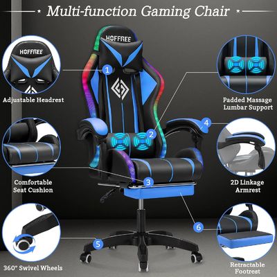 Ergonomischer Spielstuhl mit LED-Leuchten, Fußstütze und Dreh-Stil
